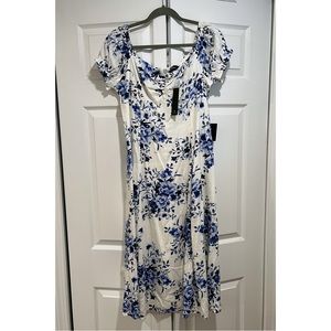 Lulu’s Beautiful Days White Floral Print Puff Sleeve Midi Dress